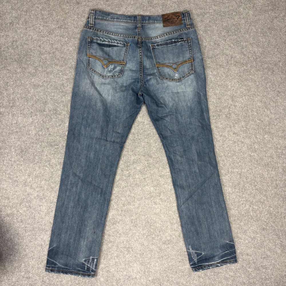 Seven7 Mens Skinny Fit Distressed Blue Denim Jeans 32x32 Medium Wash